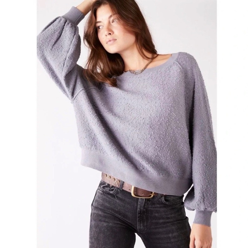 Free People Found My Friend Gray Textured Crew Neck Cropped Pullover Size S Boho